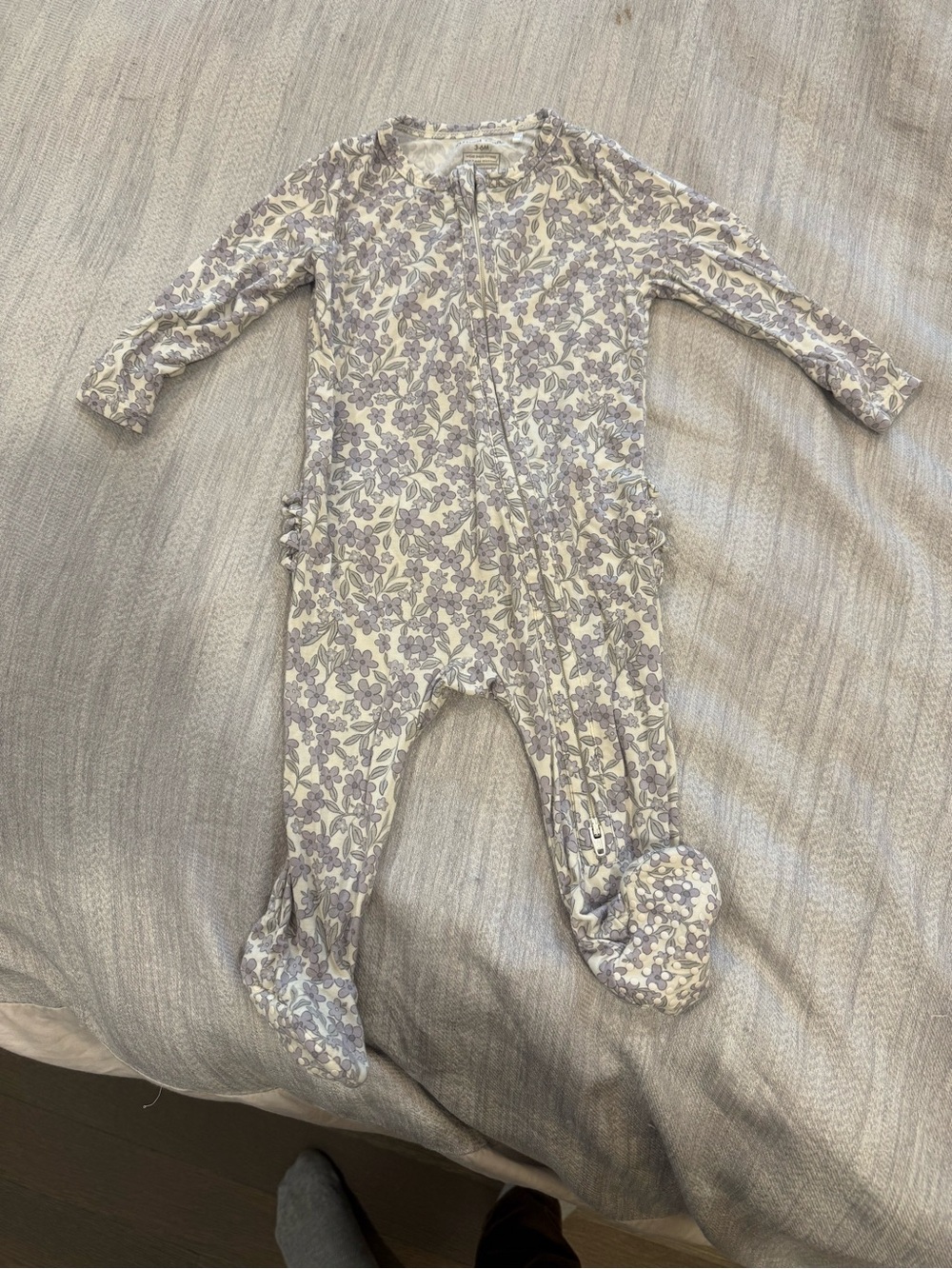 Angel Dear Cream & Light Purple Floral Footed One-Piece